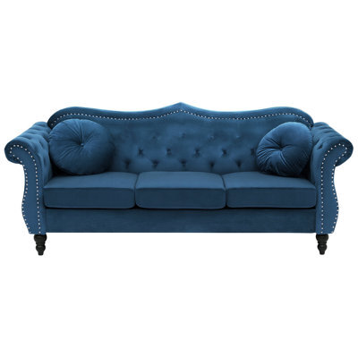 Beliani Sofa 3 Seater Skien Velvet Navy Blue - image 1