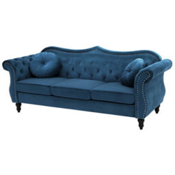 Beliani Sofa 3 Seater Skien Velvet Navy Blue - thumbnail 4