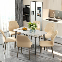Fativo Set Of 2 Microfiber Leather Beige Kitchen Chairs With Black Metal Legs, Cord Effect Chairs For Dining , 87.5Cmh - thumbnail 4