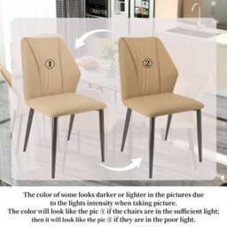 Fativo Set Of 2 Microfiber Leather Beige Kitchen Chairs With Black Metal Legs, Cord Effect Chairs For Dining , 87.5Cmh - thumbnail 5