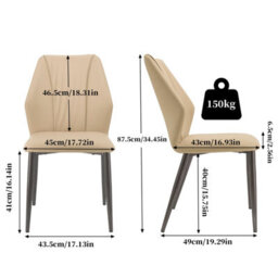Fativo Set Of 2 Microfiber Leather Beige Kitchen Chairs With Black Metal Legs, Cord Effect Chairs For Dining , 87.5Cmh - thumbnail 2