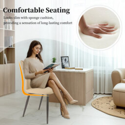 Fativo Set Of 2 Microfiber Leather Beige Kitchen Chairs With Black Metal Legs, Cord Effect Chairs For Dining , 87.5Cmh - thumbnail 8