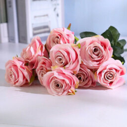 10 Heads Silk Rose Artificial Flowers Fake Bouquet Wedding Home Party Decor Uk Grey - thumbnail 5