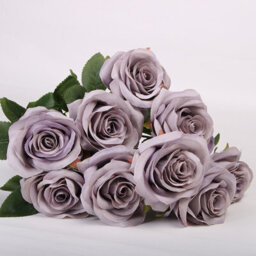 Artificial Grey Silk Rose Bouquet - 10 Heads, Lifelike Fake Flowers For Home Decor, Wedding & Party
