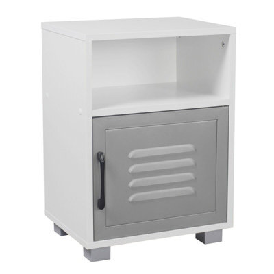 Urbn-Living Urbnliving Height 54Cm Valencia Metal Door 1 Shelf Wooden Colour White & Grey Bedroom Bedside Cabinet Nightstand Side Table - image 1