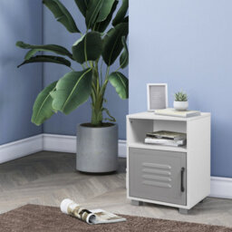 Urbn-Living Urbnliving Height 54Cm Valencia Metal Door 1 Shelf Wooden  Colour White & Grey Bedroom Bedside Cabinet Nightstand Side Table - thumbnail 2