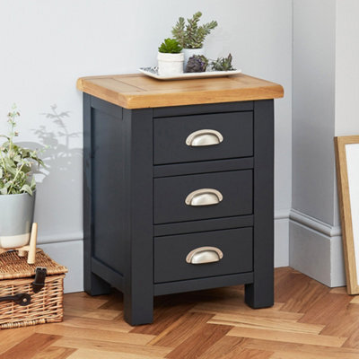 The Furniture Market Cotswold Charcoal Grey Painted 3 Drawer Bedside Table With Natural Oak Top Fully Assembled, Elegant Nightstand For Bedroom Storage - image 1