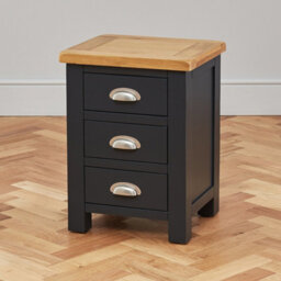 The Furniture Market Cotswold Charcoal Grey Painted 3 Drawer Bedside Table With Natural Oak Top Fully Assembled, Elegant Nightstand For Bedroom Storage - thumbnail 5