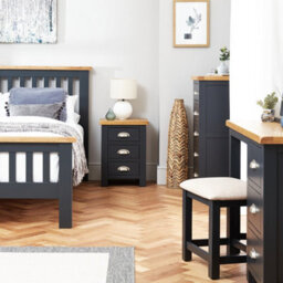 The Furniture Market Cotswold Charcoal Grey Painted 3 Drawer Bedside Table With Natural Oak Top Fully Assembled, Elegant Nightstand For Bedroom Storage - thumbnail 4