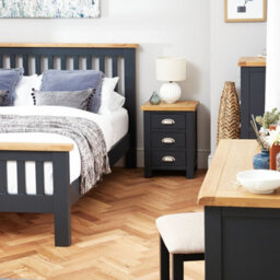 The Furniture Market Cotswold Charcoal Grey Painted 3 Drawer Bedside Table With Natural Oak Top Fully Assembled, Elegant Nightstand For Bedroom Storage - thumbnail 2