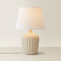 Valuelights Serena Natural Tapered Linen Lamp Shade Ribbed Ceramic Beige Table Lamp And Bulb - thumbnail 2