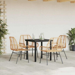 Berkfield 5 Piece Garden Dining Set Brown Poly Rattan Glass - thumbnail 3