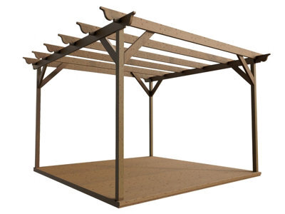Arbor Garden Solutions Timber Pergola And Decking Complete Diy Kit, Ovolo Design (4.2M X 4.2M, Rustic Brown Finish) - image 1