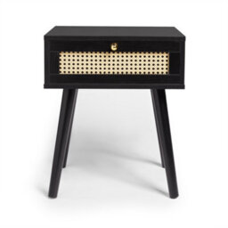 Spinningfield Black Side Table Set Of 2, 1 Storage Drawer End Table, Bedside Table & Nightstand, Cane Front Sofa & Drinks Table - thumbnail 8