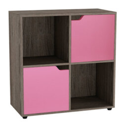 Urbn-Living Urbnliving 4 Cube Anthracite Oak Wooden Bookcase Shelving Display Shelves Storage Unit Wood Shelf Pink Door - thumbnail 2