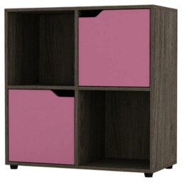 Urbn-Living Urbnliving 4 Cube Anthracite Oak Wooden Bookcase Shelving Display Shelves Storage Unit Wood Shelf Pink Door
