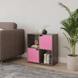 Urbn-Living Urbnliving 4 Cube Anthracite Oak Wooden Bookcase Shelving Display Shelves Storage Unit Wood Shelf Pink Door - thumbnail 4