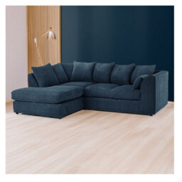 Hannah Jumbo Cord 4 Seater Left Hand Facing Corner Sofa Navy Blue - thumbnail 1
