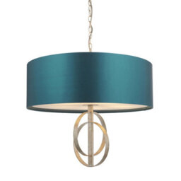 Luminosa Lighting Luminosa Trento 5 Light Ceiling Pendant Antique Silver Leaf & Teal Satin Fabric