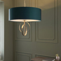 Luminosa Lighting Luminosa Trento 5 Light Ceiling Pendant Antique Silver Leaf & Teal Satin Fabric - thumbnail 3