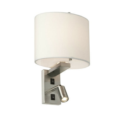 Stylish Twin Wall Light With Directional Led Spotlights - Modern White Round Shade In Brushed Nickel