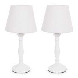 Valuelights Sara Pair Of - White Wood Candlestick Table Lamp With A Tapered Shade - Led Bulbs Included - thumbnail 2