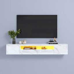 Keepreaper Sleek White Marble Finish Tv Unit Floating Tv Stand With Led Light For 55 To 80 Inch Tvs - thumbnail 3