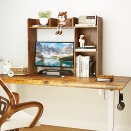 Costway 3-Tier Desk Bookshelf Wooden Desktop Display Shelf Furniture Hutch - thumbnail 5