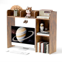 Costway 3-Tier Desk Bookshelf Wooden Desktop Display Shelf Furniture Hutch - thumbnail 2