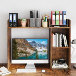 Costway 3-Tier Desk Bookshelf Wooden Desktop Display Shelf Furniture Hutch - thumbnail 4