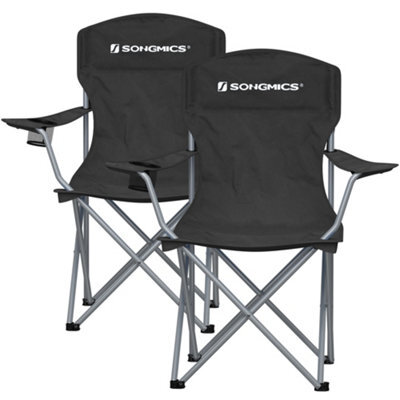 LEDREM Set Of 2 Folding Camping Chairs, Comfortable, Heavy Duty Structure, Outdoor Chair With Cup Holder, Black - image 1