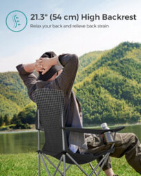 LEDREM Set Of 2 Folding Camping Chairs, Comfortable, Heavy Duty Structure, Outdoor Chair With Cup Holder, Black - thumbnail 3