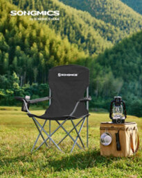 LEDREM Set Of 2 Folding Camping Chairs, Comfortable, Heavy Duty Structure, Outdoor Chair With Cup Holder, Black - thumbnail 2