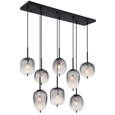 Luminosa Lighting Luminosa Attila Cluster Pendant Ceiling Light Matt Black Smoke Glass Shade 8X E14 - image 1
