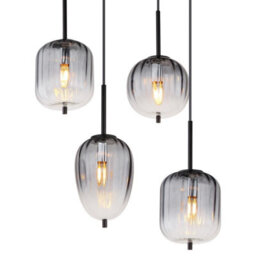 Luminosa Lighting Luminosa Attila Cluster Pendant Ceiling Light Matt Black Smoke Glass Shade 8X E14 - thumbnail 4