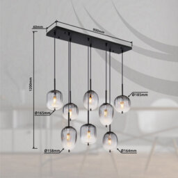Luminosa Lighting Luminosa Attila Cluster Pendant Ceiling Light Matt Black Smoke Glass Shade 8X E14 - thumbnail 6