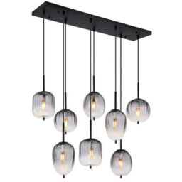 Luminosa Lighting Luminosa Attila Cluster Pendant Ceiling Light Matt Black Smoke Glass Shade 8X E14