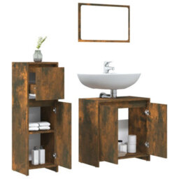 Berkfield 3 Piece Bathroom Furniture Set Smoked Oak Engineered Wood - thumbnail 4