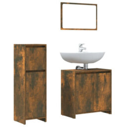 Berkfield 3 Piece Bathroom Furniture Set Smoked Oak Engineered Wood - thumbnail 2