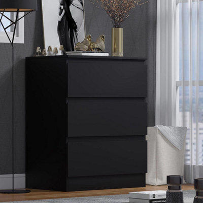 Modern Scandinavian Style 3 Drawer Chets Of Drawers Bedside Cabinet Matt Black - image 1