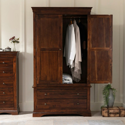 The Furniture Market French Hardwood Mahogany Stained 2 Door 2 Drawer Double Wardrobe - image 1