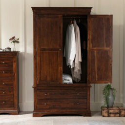 The Furniture Market French Hardwood Mahogany Stained 2 Door 2 Drawer Double Wardrobe