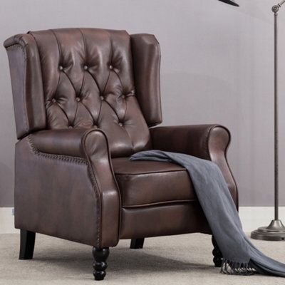 More4Homes Althorpe Wing Back Recliner Chair Bonded Leather Button Fireside Occasional Armchair (Brown) - image 1