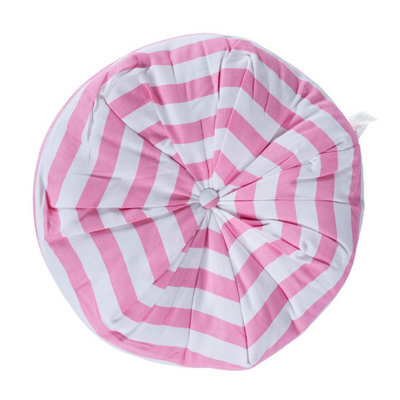 Homescapes Pink And White Stripe Pleated Round Floor Cushion - image 1