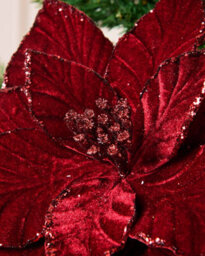 Werchristmas Burgundy Velvet Artificial Poinsettia Flower, 30 Cm - thumbnail 4