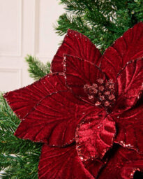 Werchristmas Burgundy Velvet Artificial Poinsettia Flower, 30 Cm - thumbnail 3