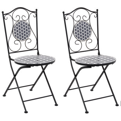 Beliani Set Of 2 Garden Chairs Sirolo Folding Metal White/ Blue - image 1