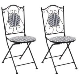 Beliani Set Of 2 Garden Chairs Sirolo Folding Metal White/ Blue - thumbnail 1