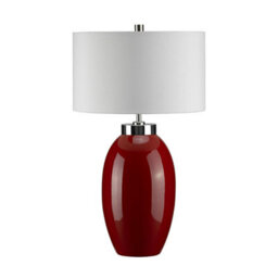 Elegant Small Red Glaze Table Lamp With Cream Faux Silk Shade - Led E27 60W