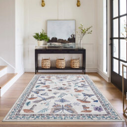 London Boutique 160X230Cm Mushroom Butterfly Area Rug, Washable Non-Slip Low Pile Carpet For Nursery, Bedroom, Living Room, Beige - thumbnail 5